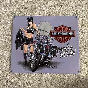 Harley Davidson Jacket Babe Embossed Tin Sign